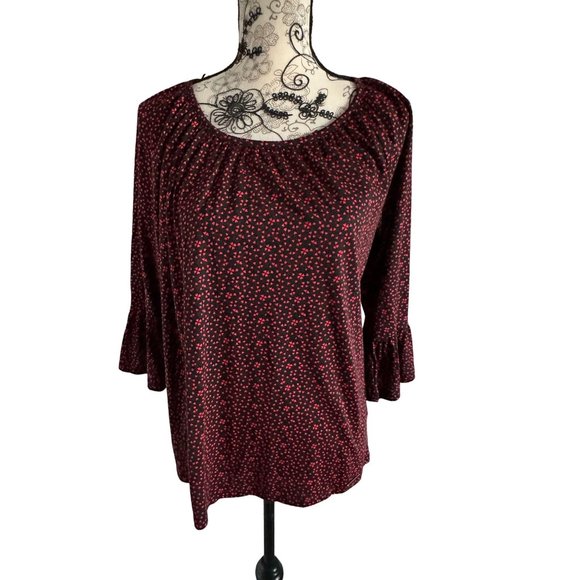 MICHAEL KORS Black Red Heart Print Blouse Size Large - Picture 1 of 5